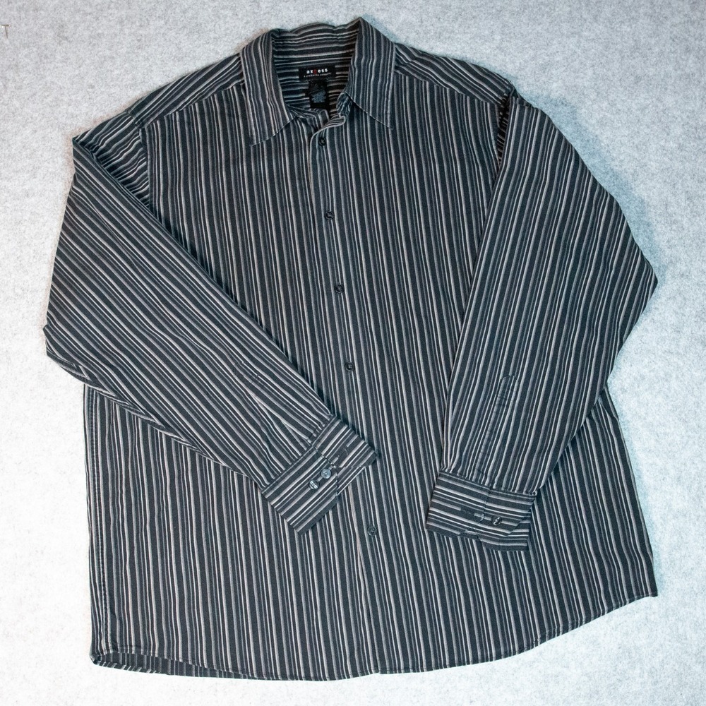 Axcess Liz Claiborne Men's Navy & White Vertical Stripe Dress Shirt Sz XL